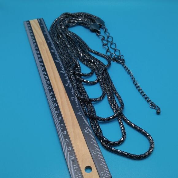 Chico's Long Gunmetal Grey Mesh Chain Necklace, Six Strands, 32 Inches - Picture 3 of 7